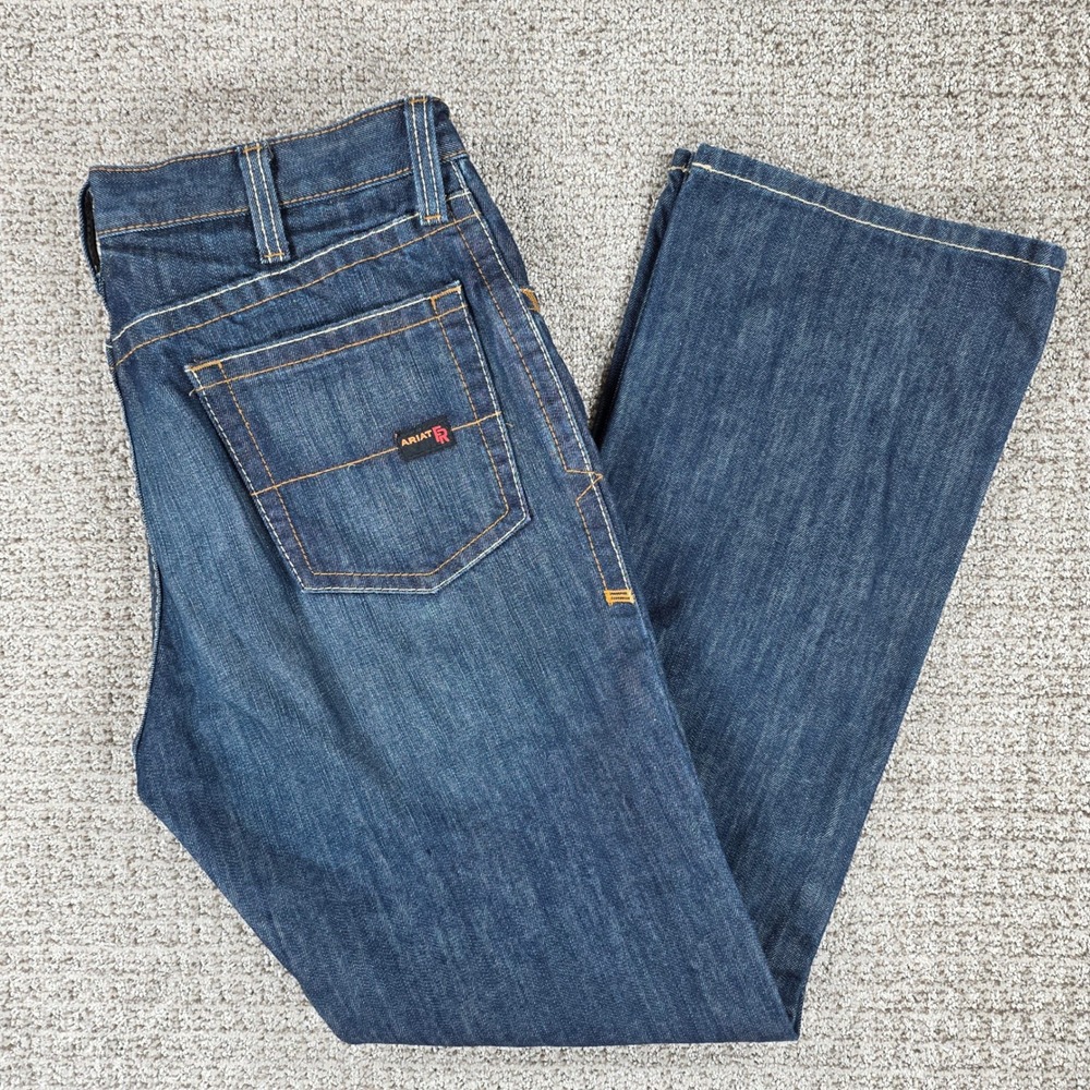 Ariat Work FR M4 Low Rise Boot Cut Jeans Mens 35x34 Blue Denim HRC2 Flame Resist